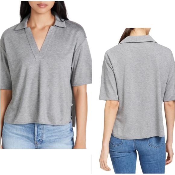 Theory Women's Cropped Polo Shirt in Grey Size S - Picture 3 of 10